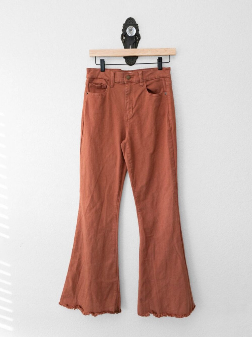 Altar'd State Brown Flare Jeans Women's 28 High Rise Stretch Frayed Hem Boho - Picture 2 of 15